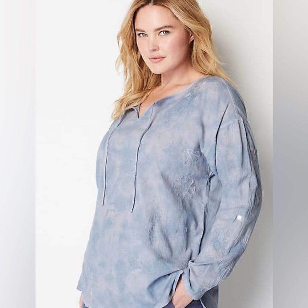 PureJill Blue Tie front Top with Long Sleeves size S